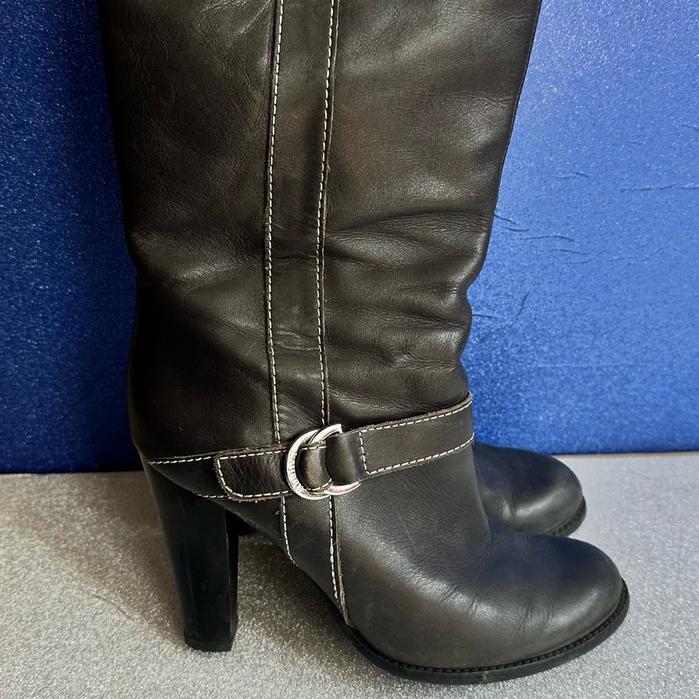 Ralph Lauren Grey Leather Heeled Knee High Boots